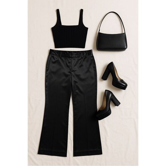 Bandolino Trousers | Wide Leg | Black Satin Vintage Size 12 - Picture 1 of 8
